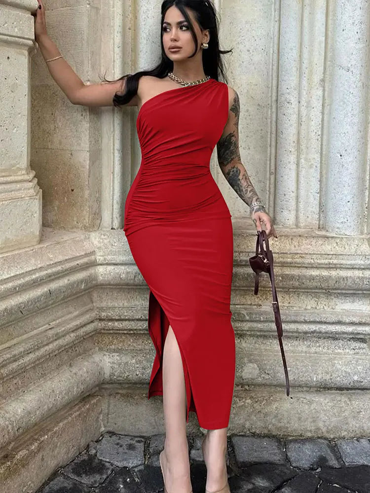 NOIR SCULPT MIDI DRESS