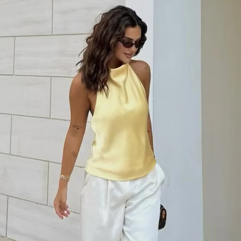 SERAPHINE SATIN HALTER TOP