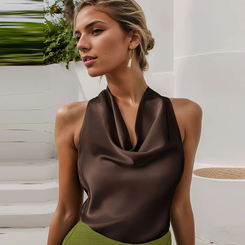 SERAPHINE SATIN HALTER TOP