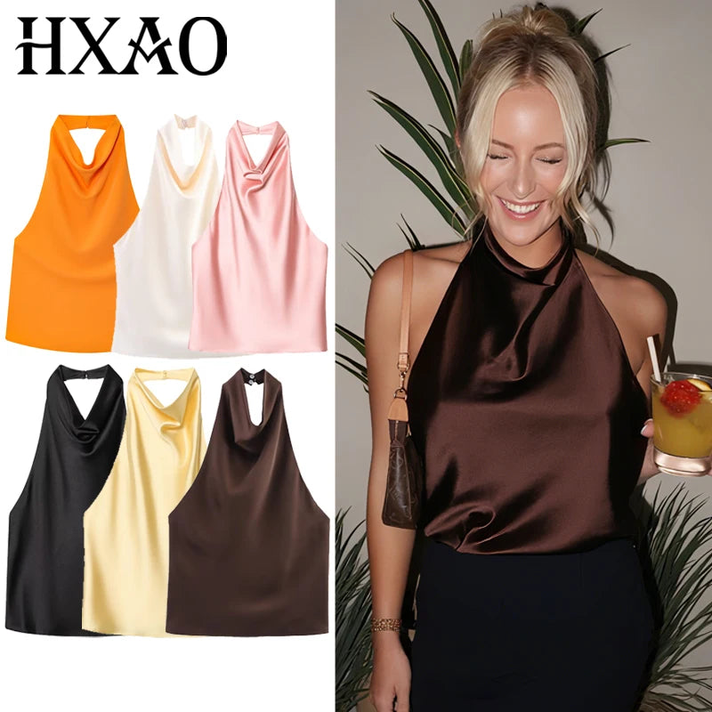 SERAPHINE SATIN HALTER TOP