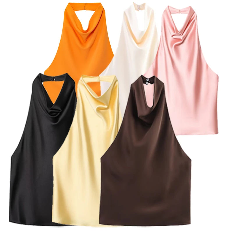 SERAPHINE SATIN HALTER TOP