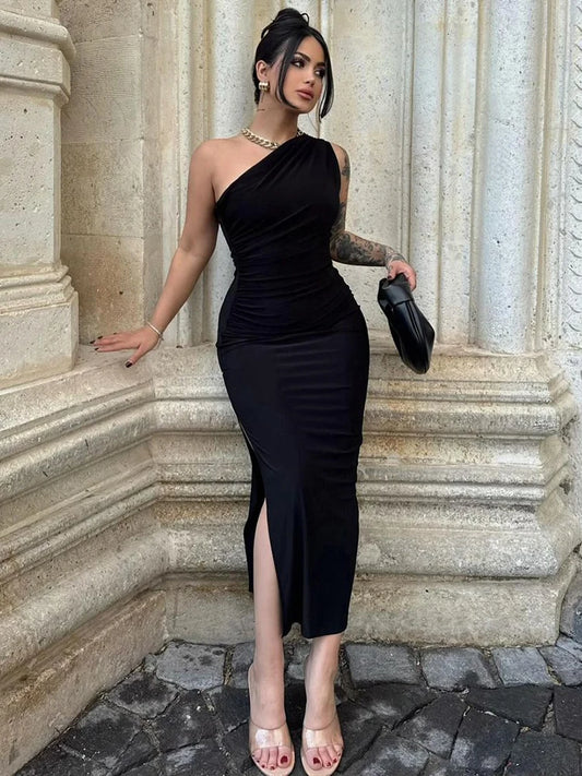 NOIR SCULPT MIDI DRESS